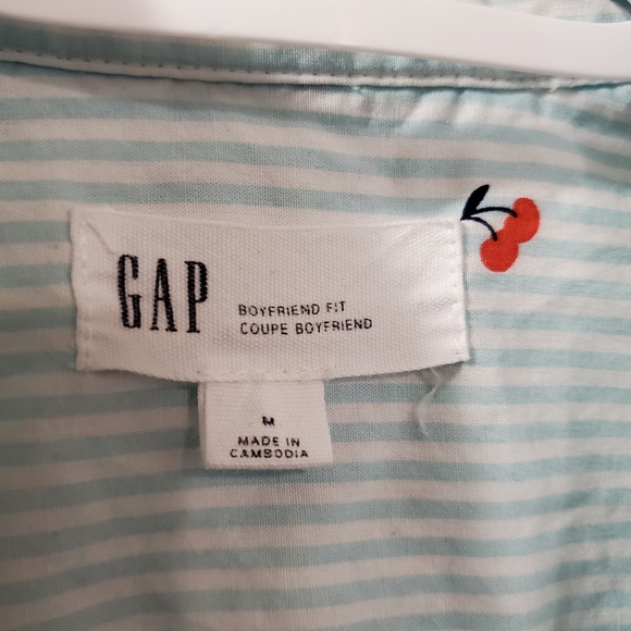 Gap - 🍒 Cherry Print and Striped Boyfriend Shirt - Size M - Picture 3 of 8